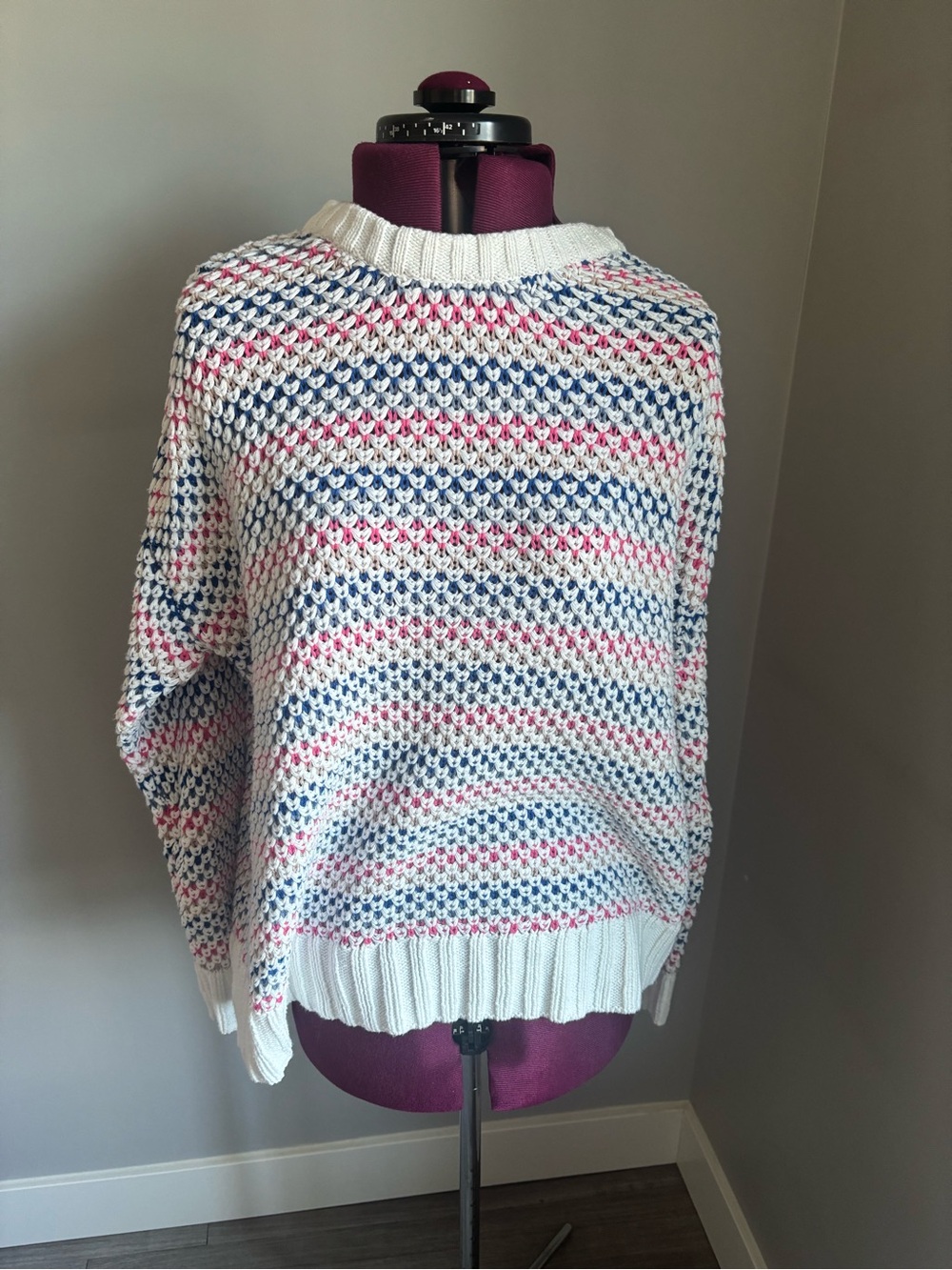 Reitmans Cream Sweater with Pink & Blue Stripes